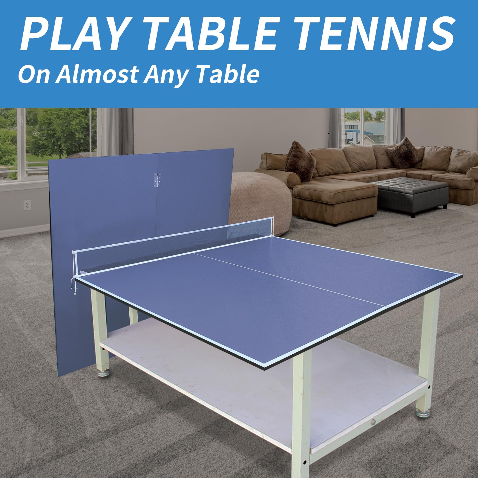 Tavolo da ping pong pieghevole per esterni e interni, resistente alle intemperie, in MDF da 12 mm, per casa, blu, 244 x 122 cm