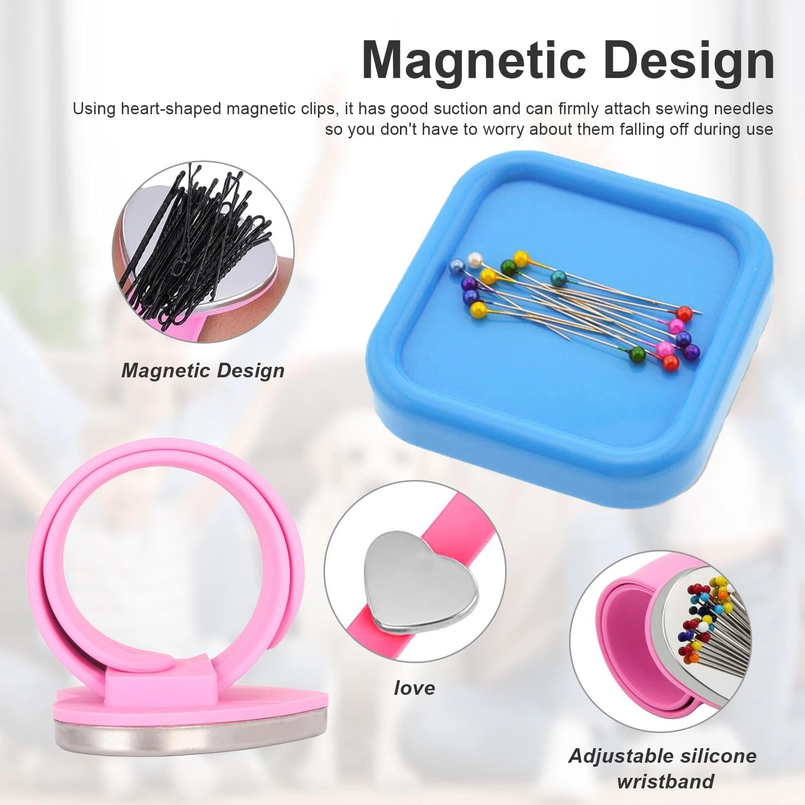 Bracelet Magnétique Pour épingles Et Aiguilles - Porte-aiguilles Réglable En Silicone, Idéal Couture, Loisirs Créatifs, Rangement Métal