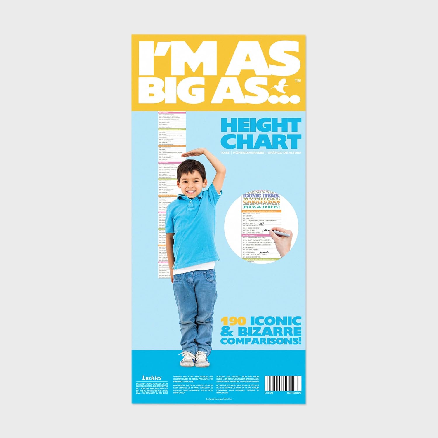 Luckies Height Chart for Kids - I'm As Big As Growth Chart - Funny Kids Height Wall Hanging Charts - Childrens Measuring Charts with Animal Facts - Nursery Decor Wall Sticker & Bedroom Accessories