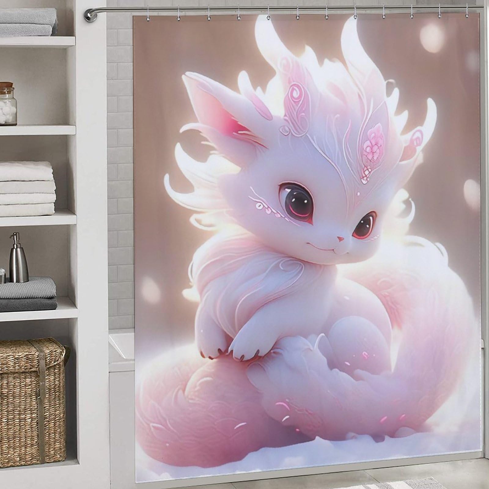 Cute Dragon Shower Curtain, Waterproof Proof Resistant, Quick-Drying, Washable Bathroom Curtain, Includes 12 Pcs Curtain Hooks, 72x72Inch (183x183cm)