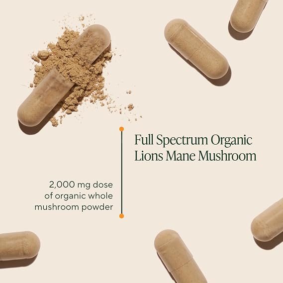 Om Lions Mane Mushroom Capsules - Organic Mushroom Supplement and Nootropic - Brain Supplements for Memory and Focus, 180 Count (60 Servings)