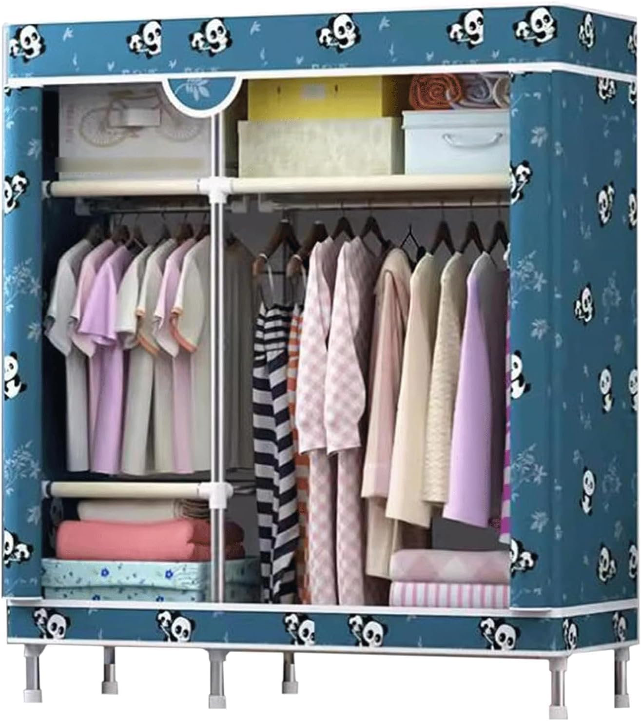 TIST Large Closet Steel Shelf Closet with Patterned Fabric Cover Closet Bedroom Hanging Closet Stylish Portable Wardrobe(A,118cm/46.5in)