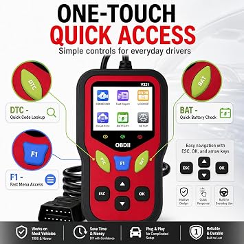 V321 OBD2 Scanner Diagnostic Tool - Erase Engine Light Code Scanner Tool with Reset, 30000+ DTC, Data Printed, Data Stream, I/M Readiness, Car & Truck Scan Tool for All Vehicles Since 1996