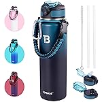 TOPBADE 24oz Insulated Water Bottle, Double Wall Vacuum Stainless Steel, 706.86 in, BPA-free, Leak-proof, 2 Lids (Straw/No Straw), Perfect for School, Gifts