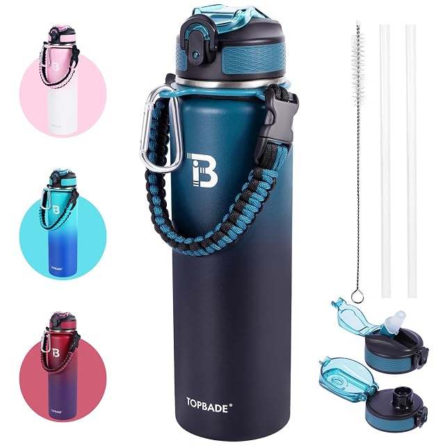 32oz Insulated Water Bottle with Straw Lid Spout Lid Paracord Handle Stainless Steel Water Bottle Wide Mouth Double