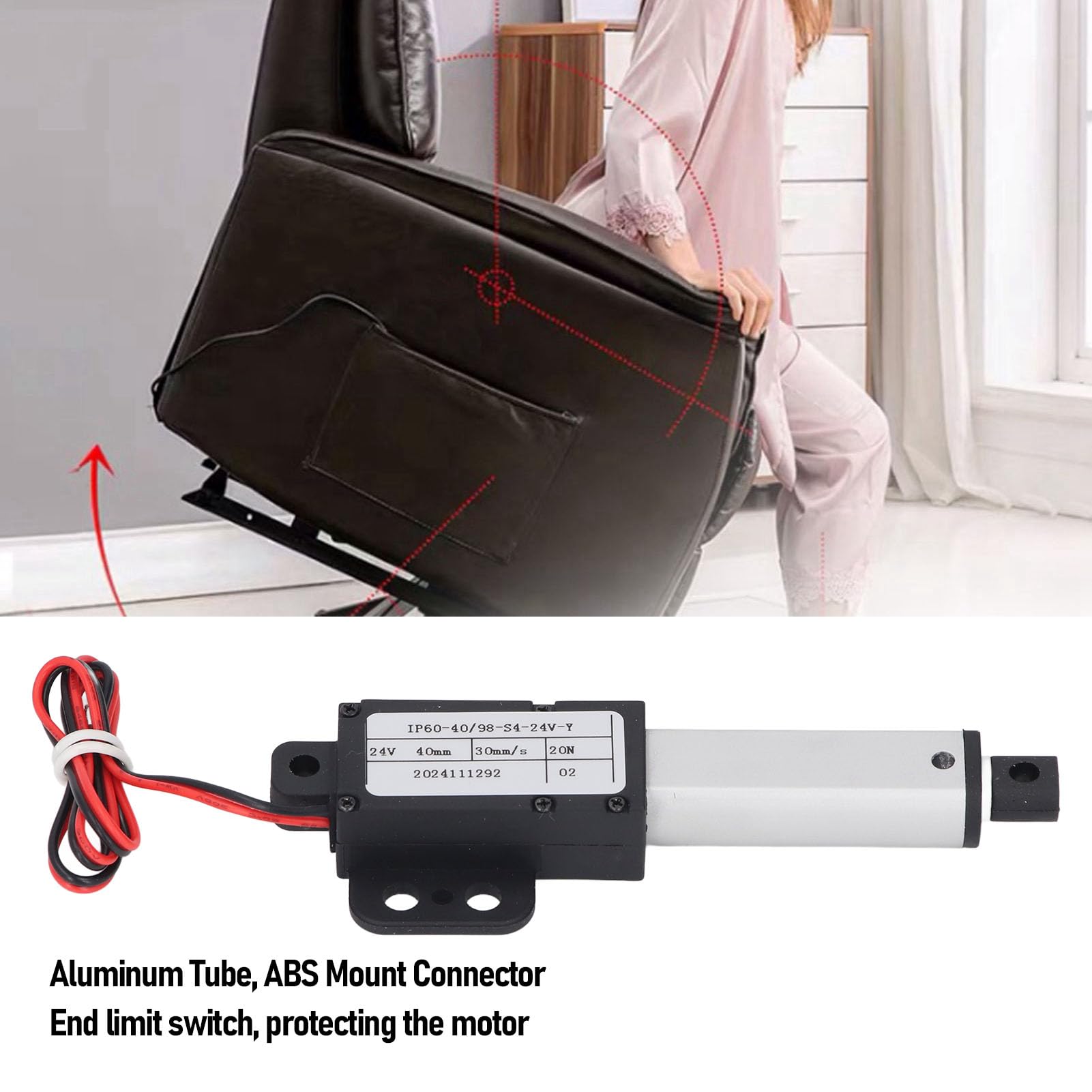 Elektrischer Mini-Linearaktuator, 24 V DC, 50 Mm Hub, 20 N Schub, 30 Mm/s Geschwindigkeit, Linearer Bewegungsaktuator, Mini-Linearaktuator mit Flügel für Lüfterflügel, Schränke