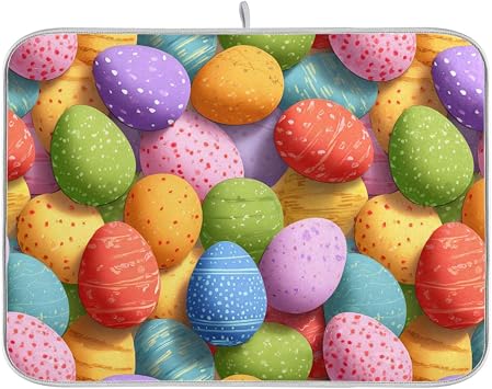 Colorful Easter Eggs Dish Drying Mat 18x24 inch Easter Spring Holiday Dish Drying Mats Pad Absorbent Dishes Drainer Protector for Kitchen Counter