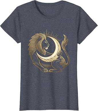 Leo Woman Golden Lion Crescent Moon Astrology Art T-Shirt