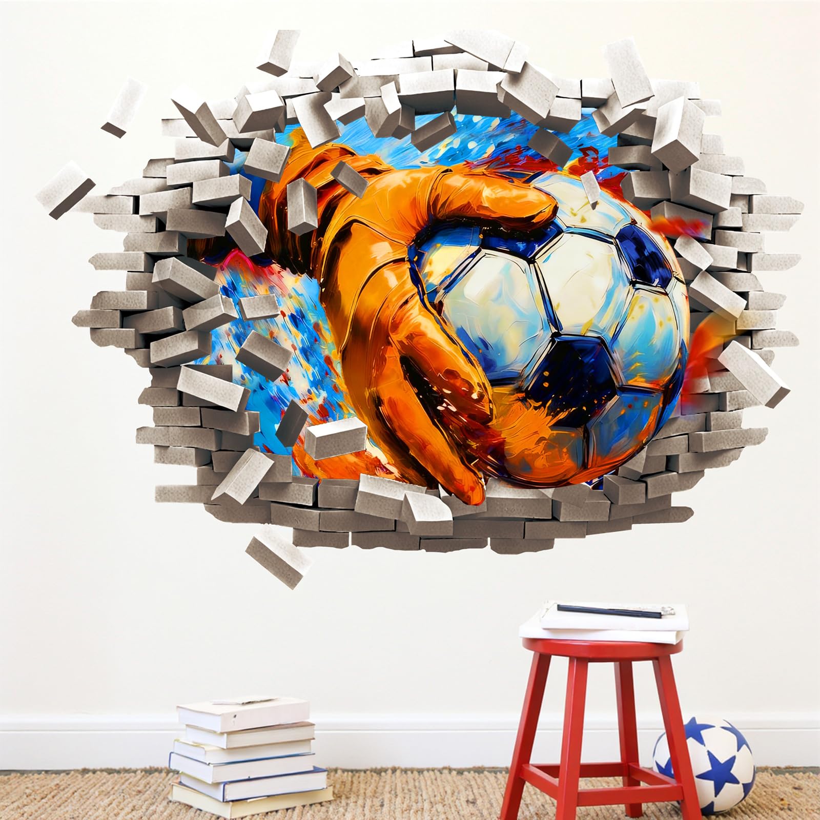 CHDITB 3D Football Wall Sticker Kids Bedroom Accessories,Football Decals Self Adhesive,Soccer Stickers for Kids Bedroom,Soccer Sport Wall Decals for Teenager Boys Girls Nursery Classroom (70x55cm)