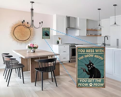 Miniatura 4 de Letrero retro para decoración de gatos, arte de pared de metal de lata humorística para dueños de mascotas, perfecto para dormitorio, cafetería o