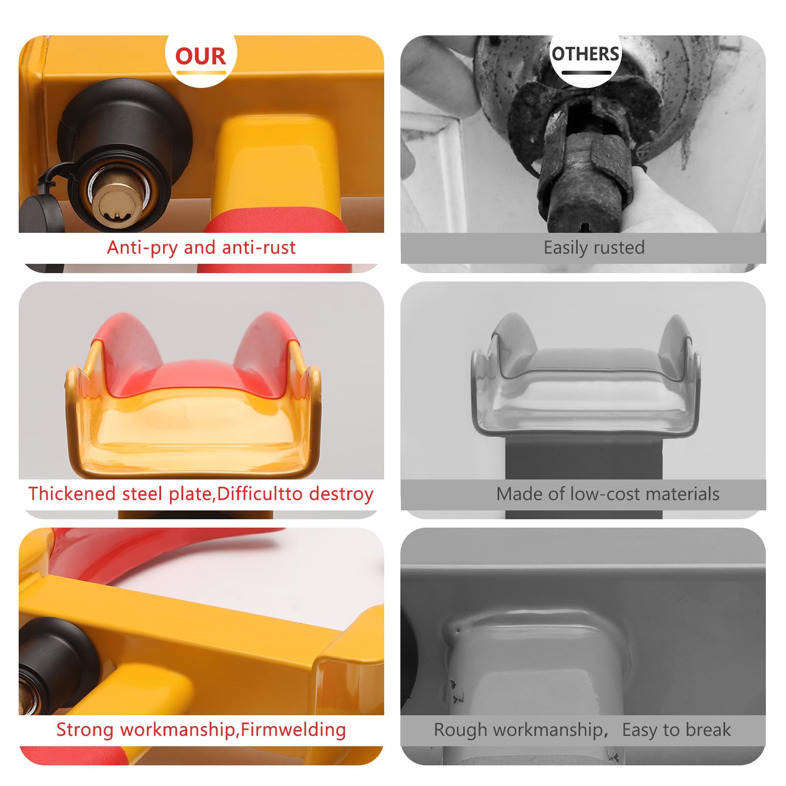 MaySpare Universal Wheel Lock, Heavy Duty Tire Lock, Automotive Anti-Theft Lock for Cars, SUVs, Motorcycles, Golf Carts, Bright Color for Deterrence, with 3 Locks (Yellow-Red), LOCK-5-RED