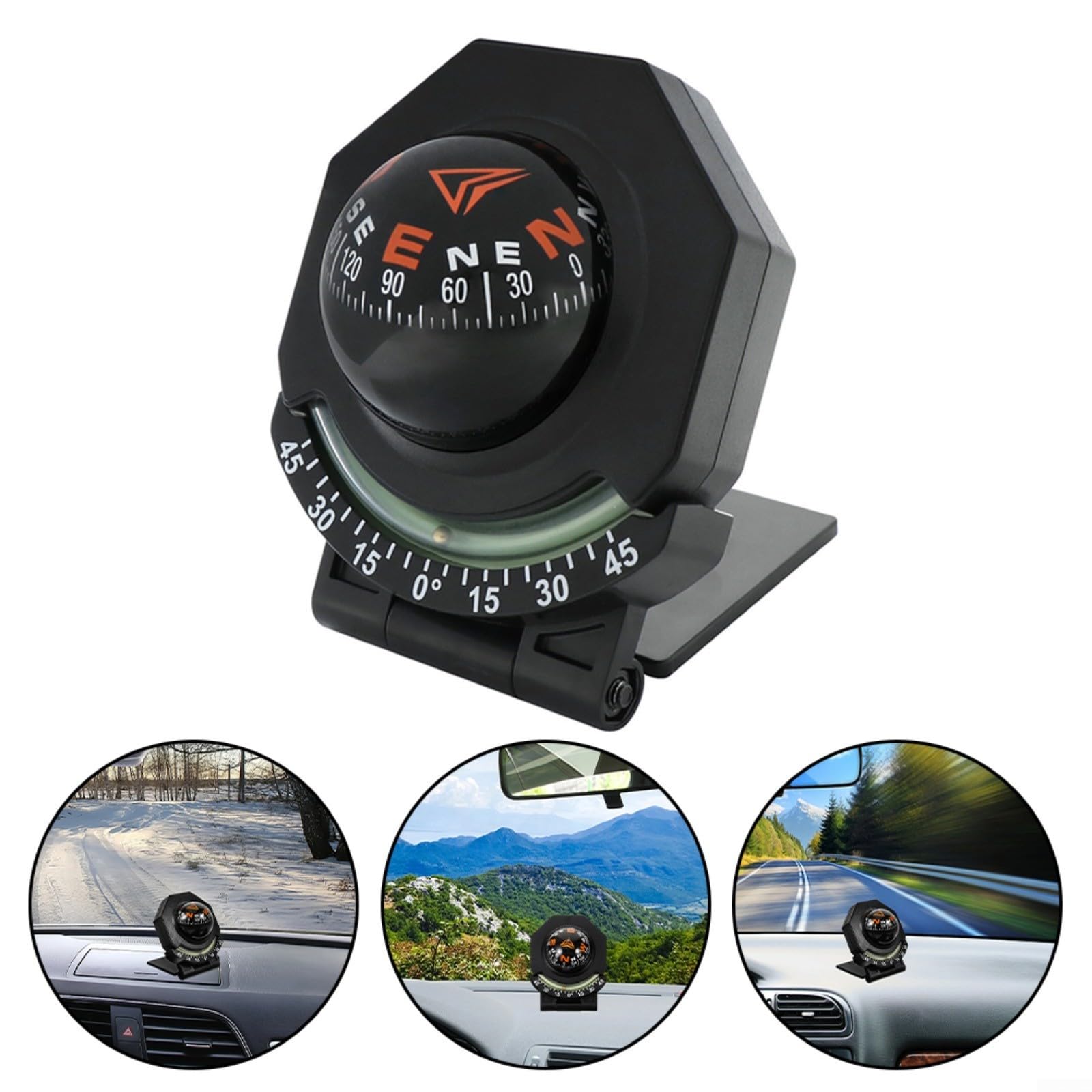 Auto Kompass für Armaturenbrett, Präzises Navigationsinstrument aus ABS, 9x7x6.3cm Schwarz, Wetterfestes Display für Geländewagen und LKW, Einfache Montage mit Kleberückseite