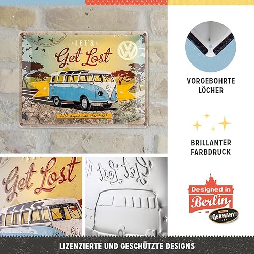 Miniatura 3 de Nostalgic-Art Letrero de lata retro, Volkswagen – VW Bulli – Let's Get Lost – Idea de regalo de autobús, placa de metal, diseño vintage para