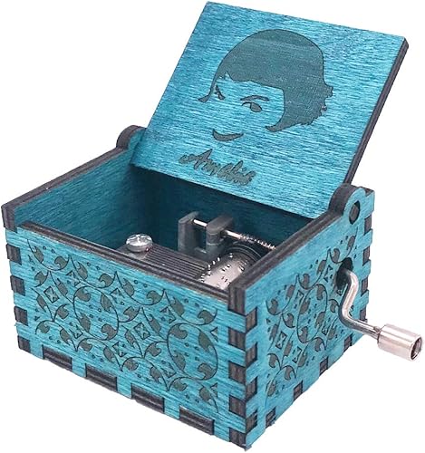 Miniatura 51 de Caja de música de manivela con tema de la película Lalaland, Caja musical de madera tallada, con tema central de la película Marrón