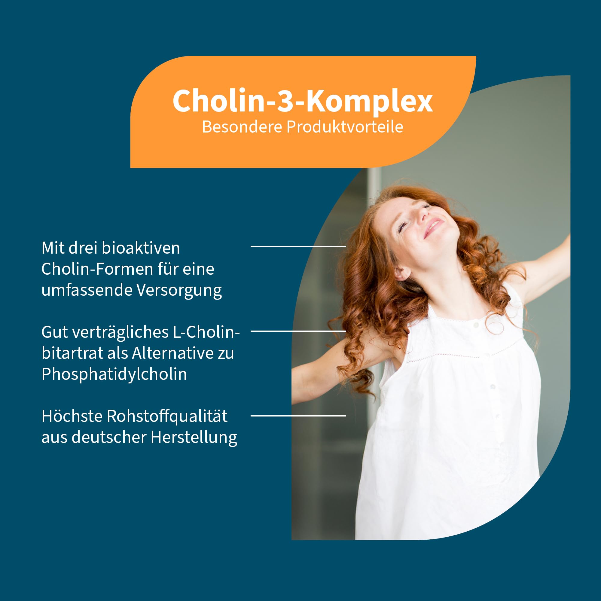 NatuGena Cholin-3-Komplex, 3 bioaktive Cholin-Formen - 191 mg Cholin-Dihydrogencitrat, bestmögliche Bioverfügbarkeit durch Citicolin, L-Cholinbitartrat, 60 Kapseln (1-Monats Packung)