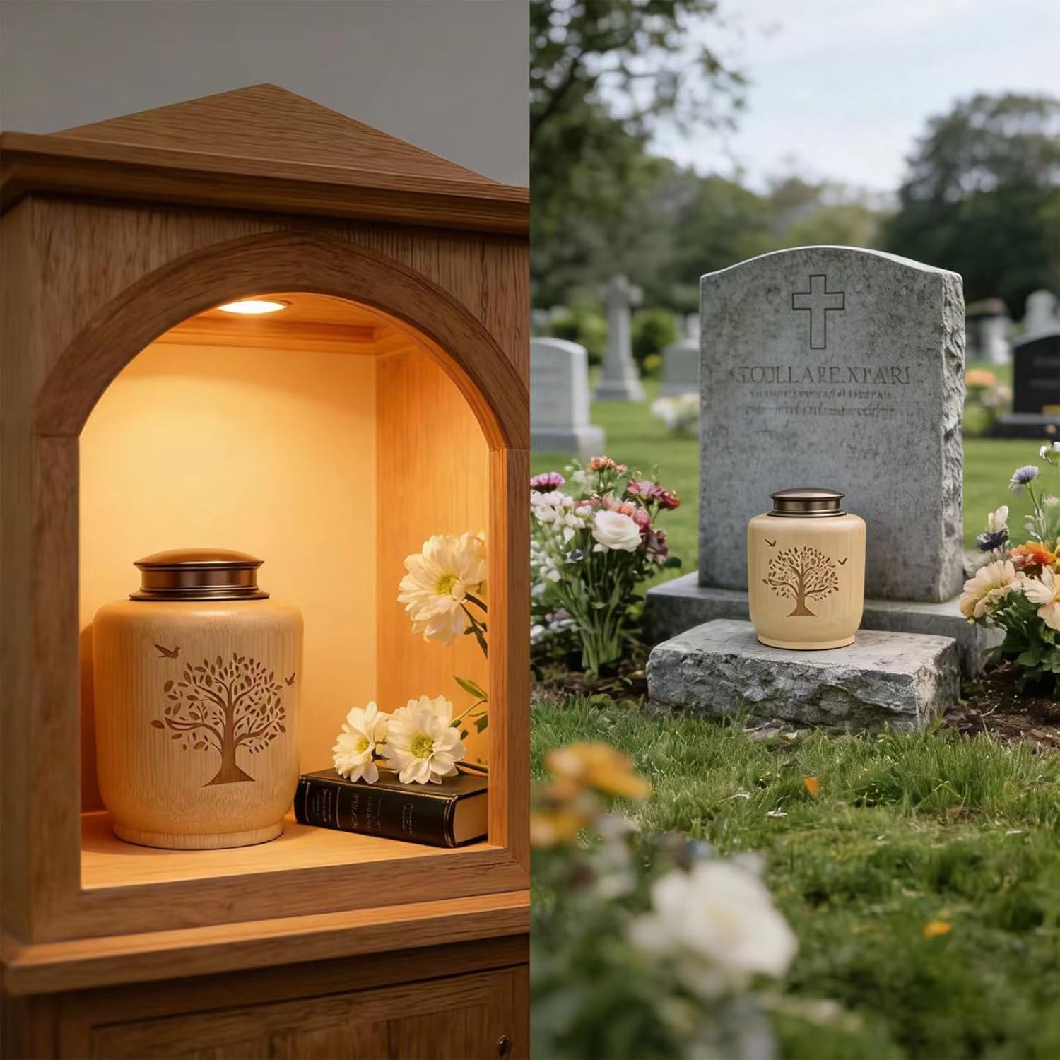 LIUBXUXBamboo Cremation Urn for Human Ashes – Medium Size 75 Cubic Inch – Decorative Tree of Life Design – Suitable for Adult Male and Female – Keepsake Ash Container for Home or Memorial Display - Image 4