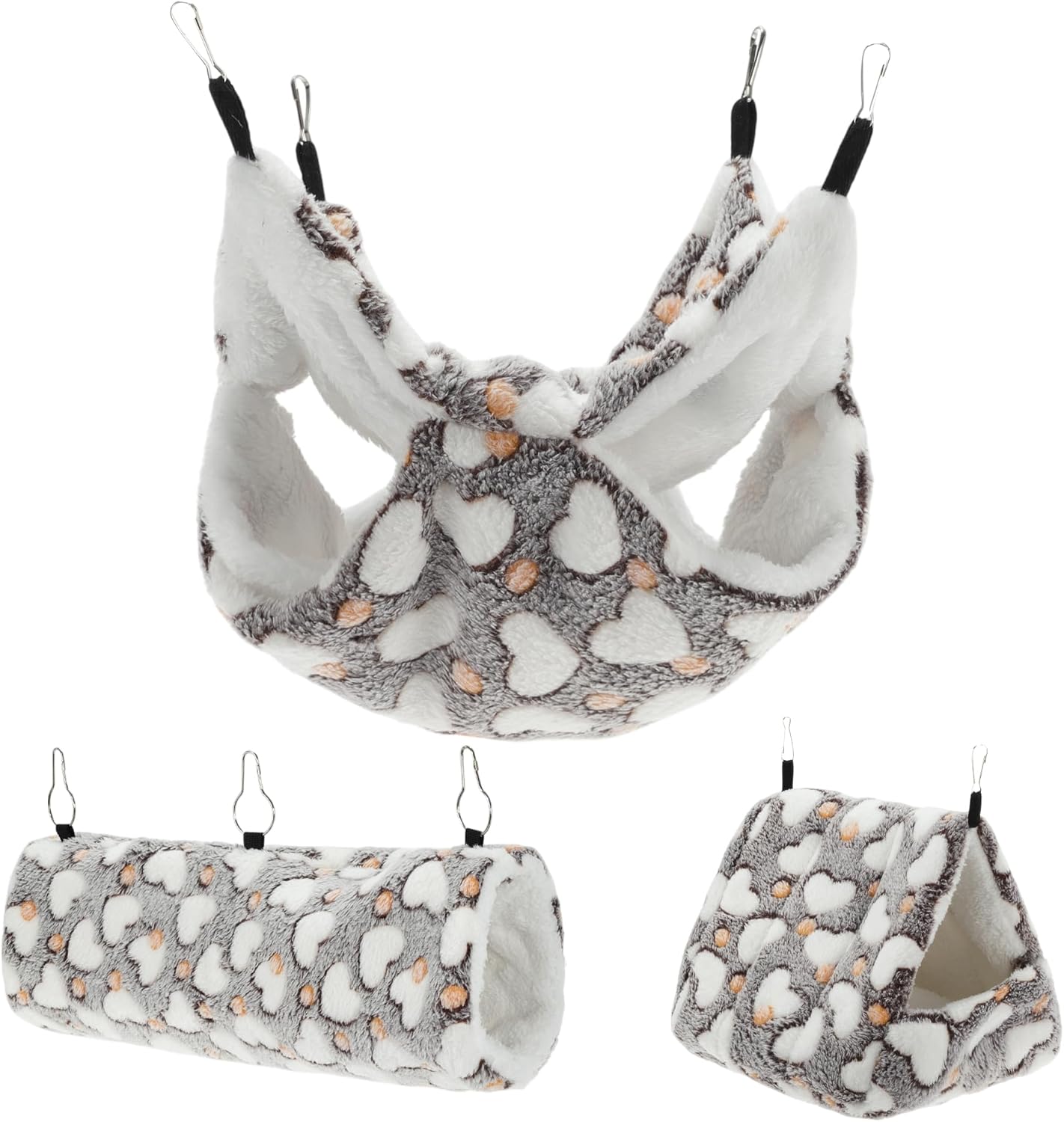 Ferret Hammock, Small Pet Cage Accessories, Ferret Bed, Pet Cage Hammock Hanging Tunnel and Bed Hideout Set for Hamster Squirrel Rabbit, Brown, 3Pcs