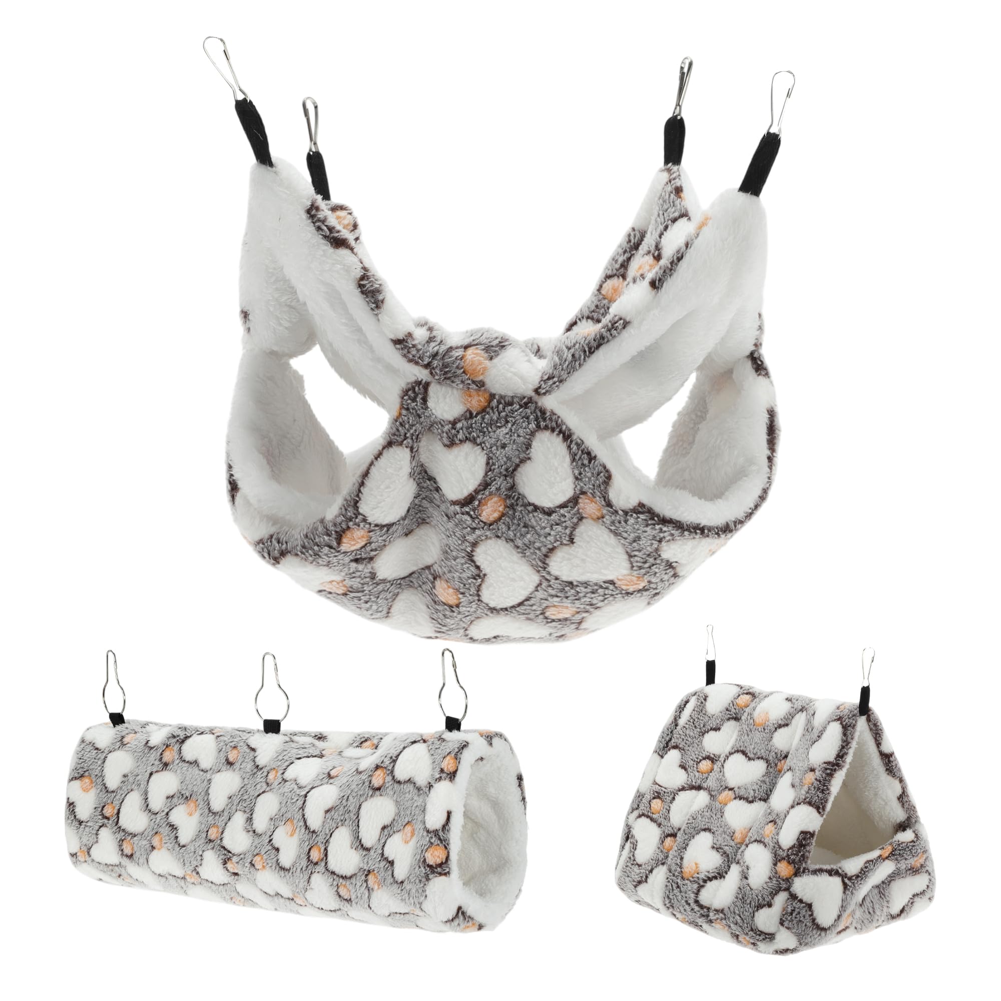 RENEWREVITAL Ferret Hammock, Small Pet Cage Accessories, Ferret Bed, Pet Cage Hammock Hanging Tunnel and Bed Hideout Set for Hamster Squirrel Rabbit, Brown, 3Pcs