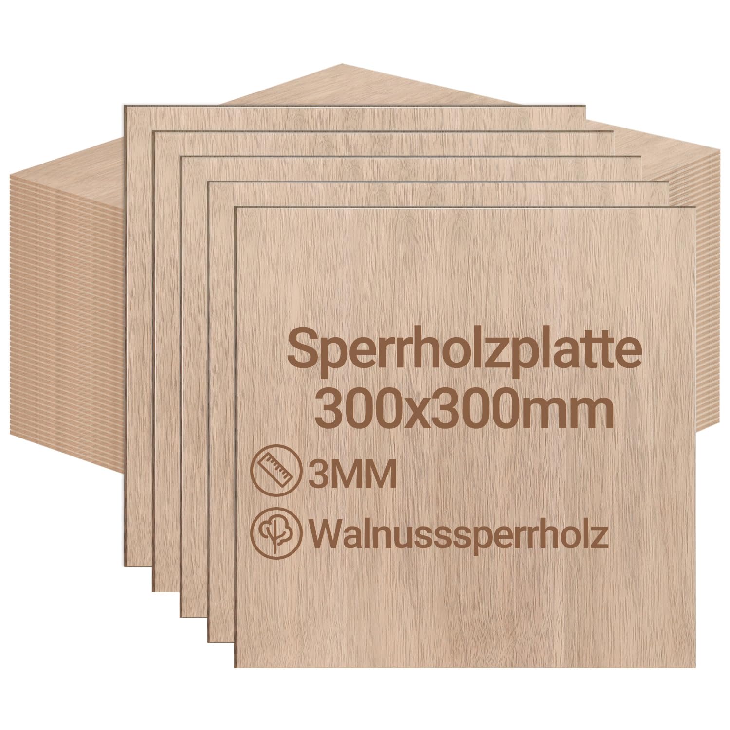 Pannelli di compensato da 3 mm, 300 x 300 mm, 30 pezzi, in noce, tagliati secondo il legno, per modellismo, taglio laser, incisione laser, legno, bruciatura, pittura, pittura a olio fai da te