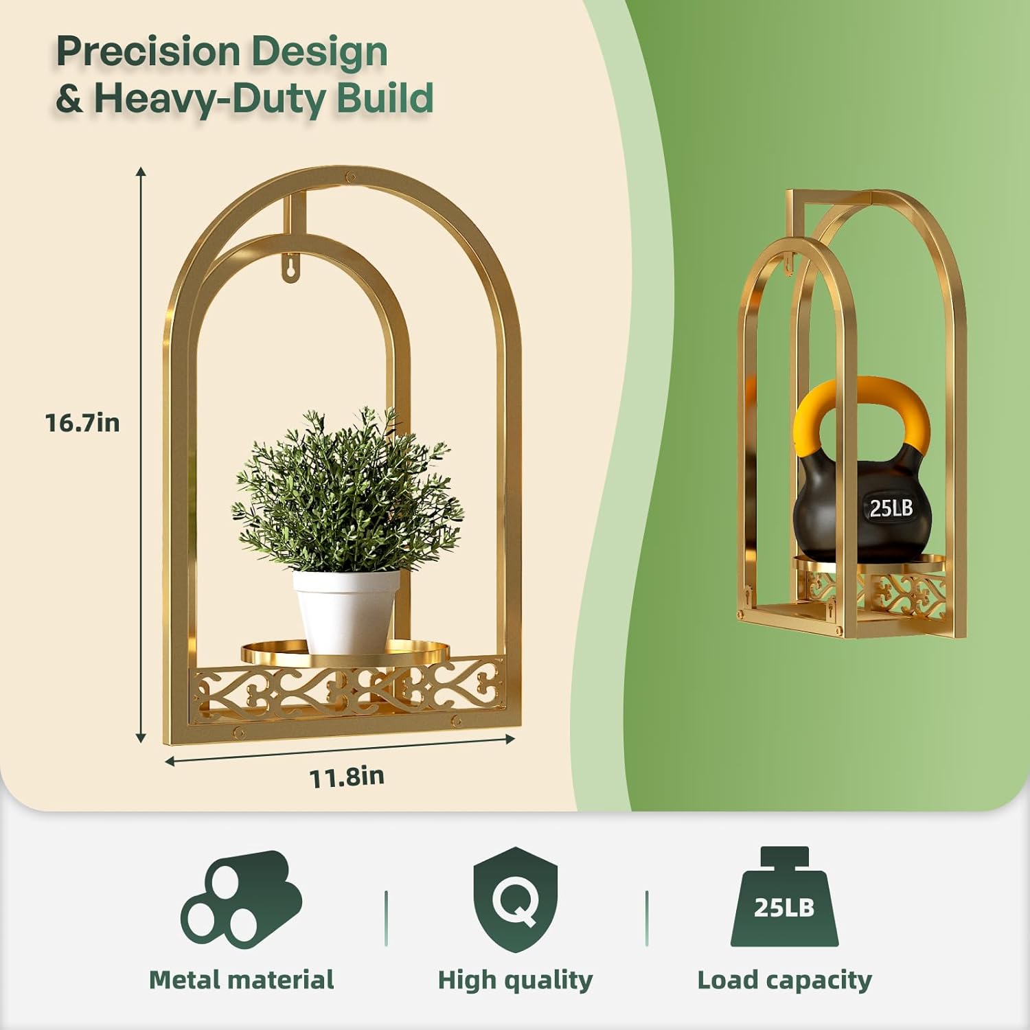 Wall Hanging Planters, Modern Iron Frame for Indoor/Outdoor Plants, Stylish Decor for Living Room, Garden, Patio 3 Pack Gold（No Light）