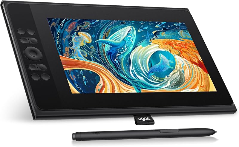 Tableta gráfica con pantalla UGEE UE12 Plus de 11,9 pulgadas, Pen Display con pantalla completamente laminada 147% de gama de colores RGB, monitor de dibujo con rueda de desplazamiento y 8 teclas de acceso directo para Windows/Mac/Android