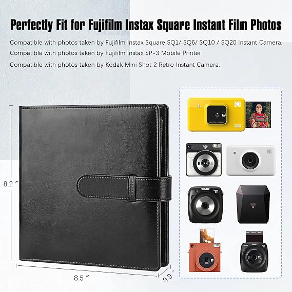 288 Pockets Photo Album for Fujifilm Instax Square Film - Extra Large Storage Capacity for SQ1 SQ6 SQ10 SQ20 Cameras & SP-3 Printer Premium Protective Picture Holder Organizer, Black