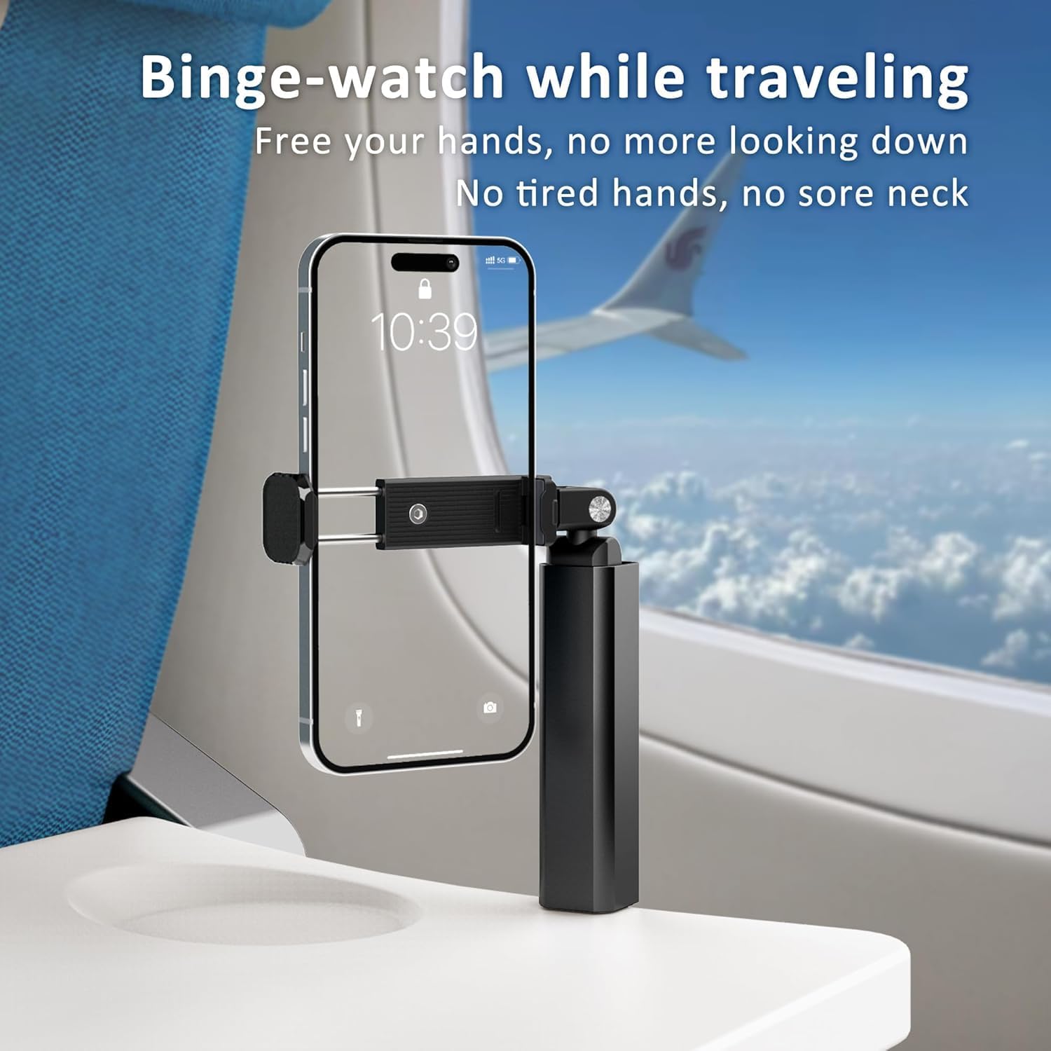 HOMVIA Airplane Phone Holder with 360° Rotation - Universal Travel Phone Mount for Hands-Free Viewing on Flights, Home, Office, and Car Seats, Airplane Travel Essential Accessory