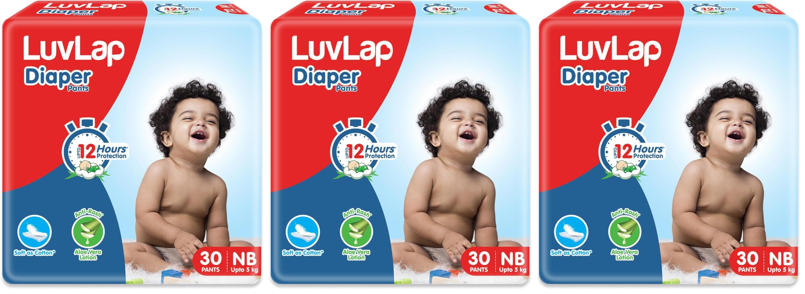 LuvLap Pant Style Baby Diapers, Newborn/X-Small (NB/XS), 30 Count, For babies of Upto 5Kg with Aloe Vera Lotion for rash protection, with upto 12hr protection, Diapers (Pack of 3)-image-34
