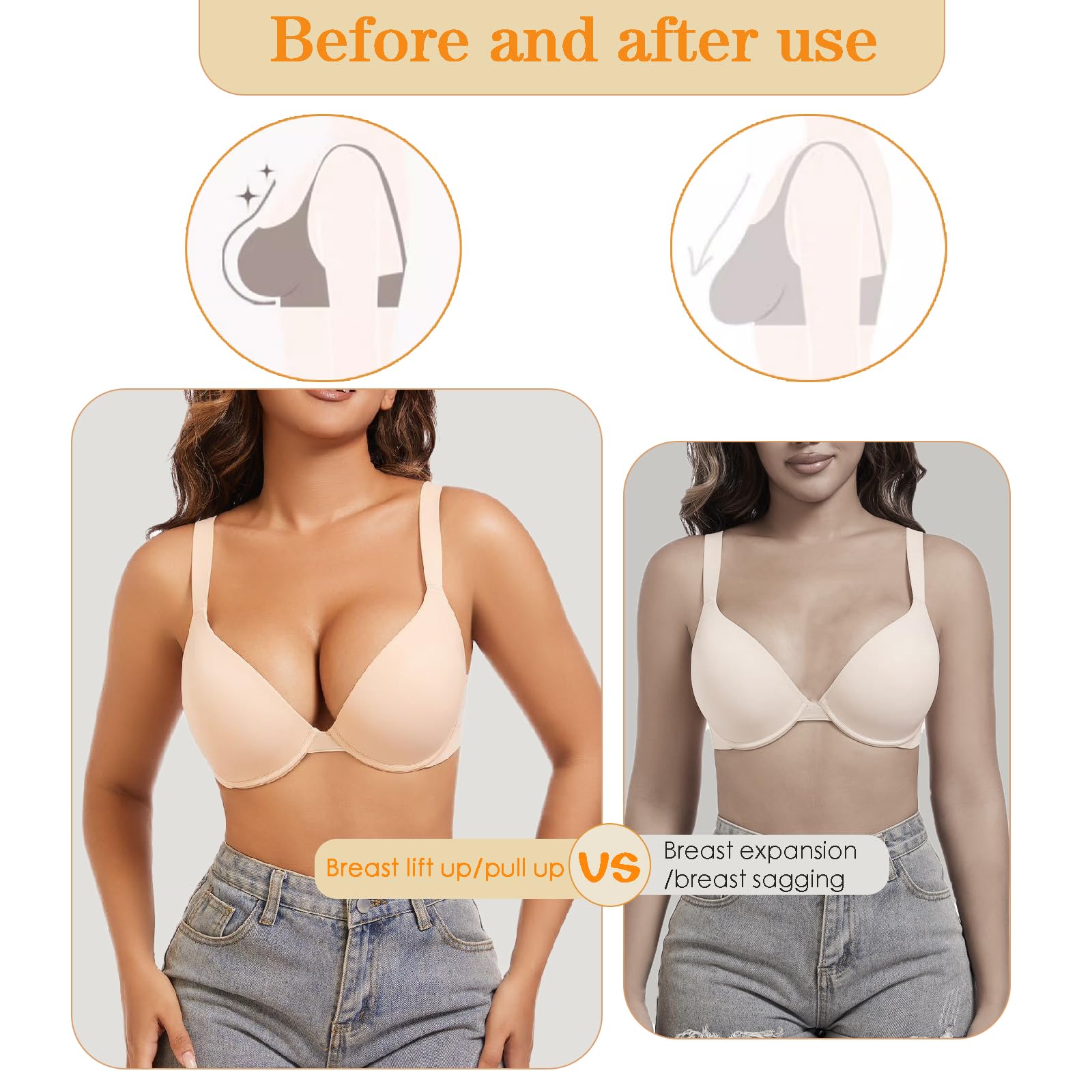 Samoprzylepne silikonowe wkładki do biustonosza - Push Up Booster Pads Enhancer, filet z kurczaka, wkładki do biustonoszy, bikini i strojów kąpielowych, 2 szt