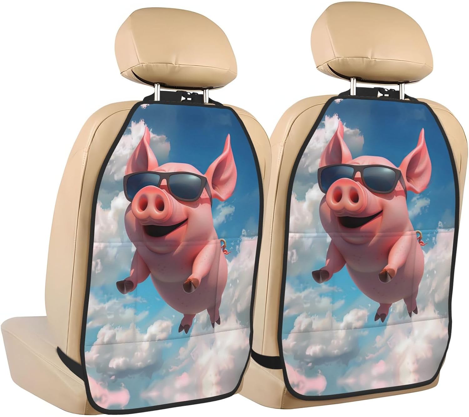 Car Seat Back Kick Protector 2 Pack 18.5x26.4 Inch, Cartoon Pig Sunglasses Anti-Kick Pad, Waterproof Oxford Fabric Large Rear Seat Cover for Kids Pets Fits SUV Jeep Truck Sedan
