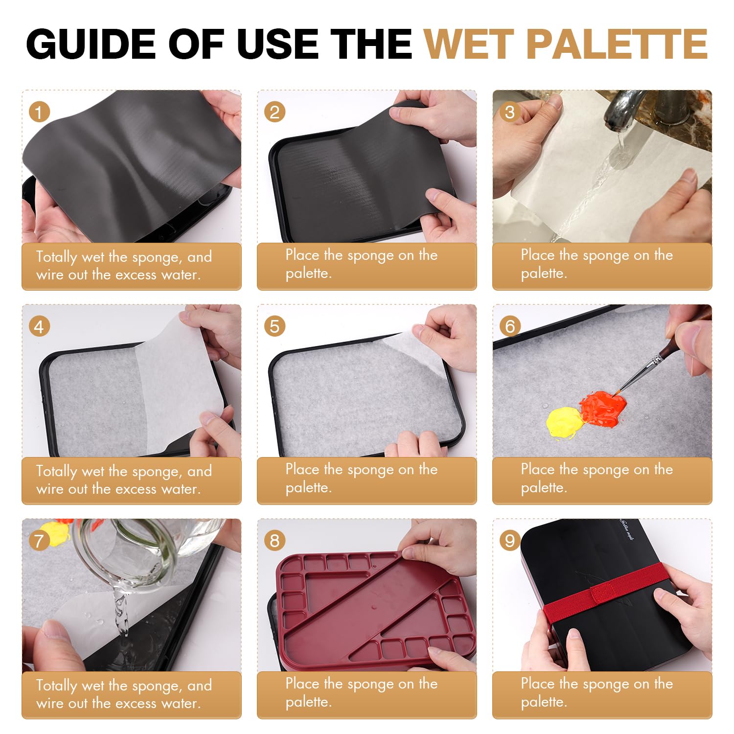 Golden Maple Kit di pittura in miniatura con tavolozza bagnata, 11 pennelli per dettagli, pennello a secco, 100 fogli di carta per pallet bagnati, 4 spugne, porta pennelli per mescolare la vernice