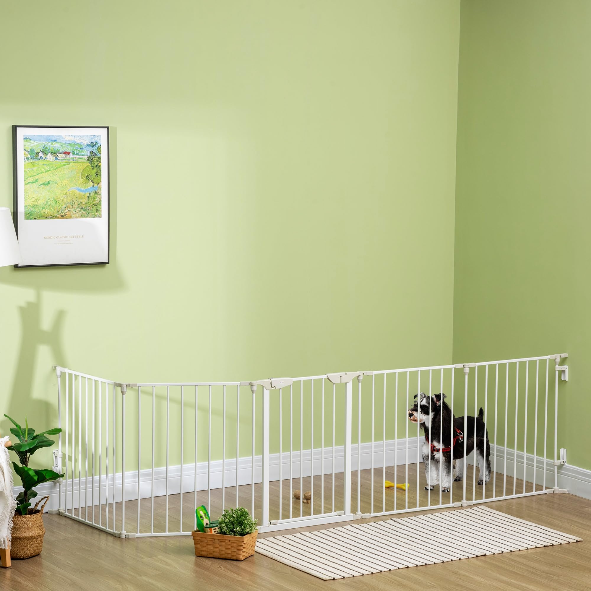 PawHut Recinto Cancelletto per Cani Regolabile Pieghevole Chiusura Automatica Sistema Blocco Metallo Plastica 300x74.5 cm Bianco