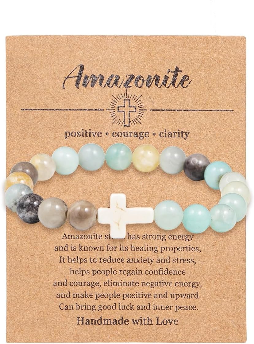 Pingyongchang Christian Gifts for Women Men Cross Healing Crystal Bracelet Faith Easter Catholic Religious Bracelet Natural Stone Stretch Bracelets Stress Relief Anxiety Yoga...