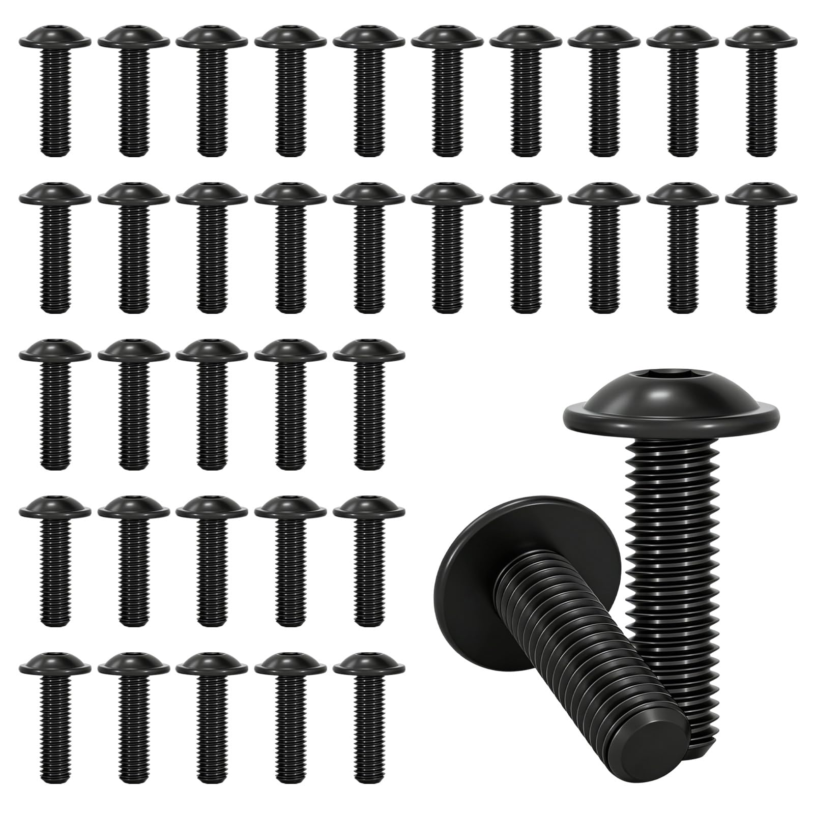 Ztolbriy Flachkopfschrauben M6, 35 Stk M6x20 mm Linsenkopfschrauben Edelstahl A2 V2A Schwarz Gewindeschrauben mit Flansch, für Holz Gerüst Tischbeine Fahrzeugbau