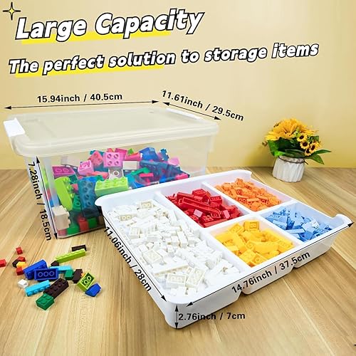 Miniatura 7 de Creahaus Caja de almacenamiento de plástico de 17 cuartos de galón con bandeja extraíble, organizadores de manualidades duraderos y contenedor de