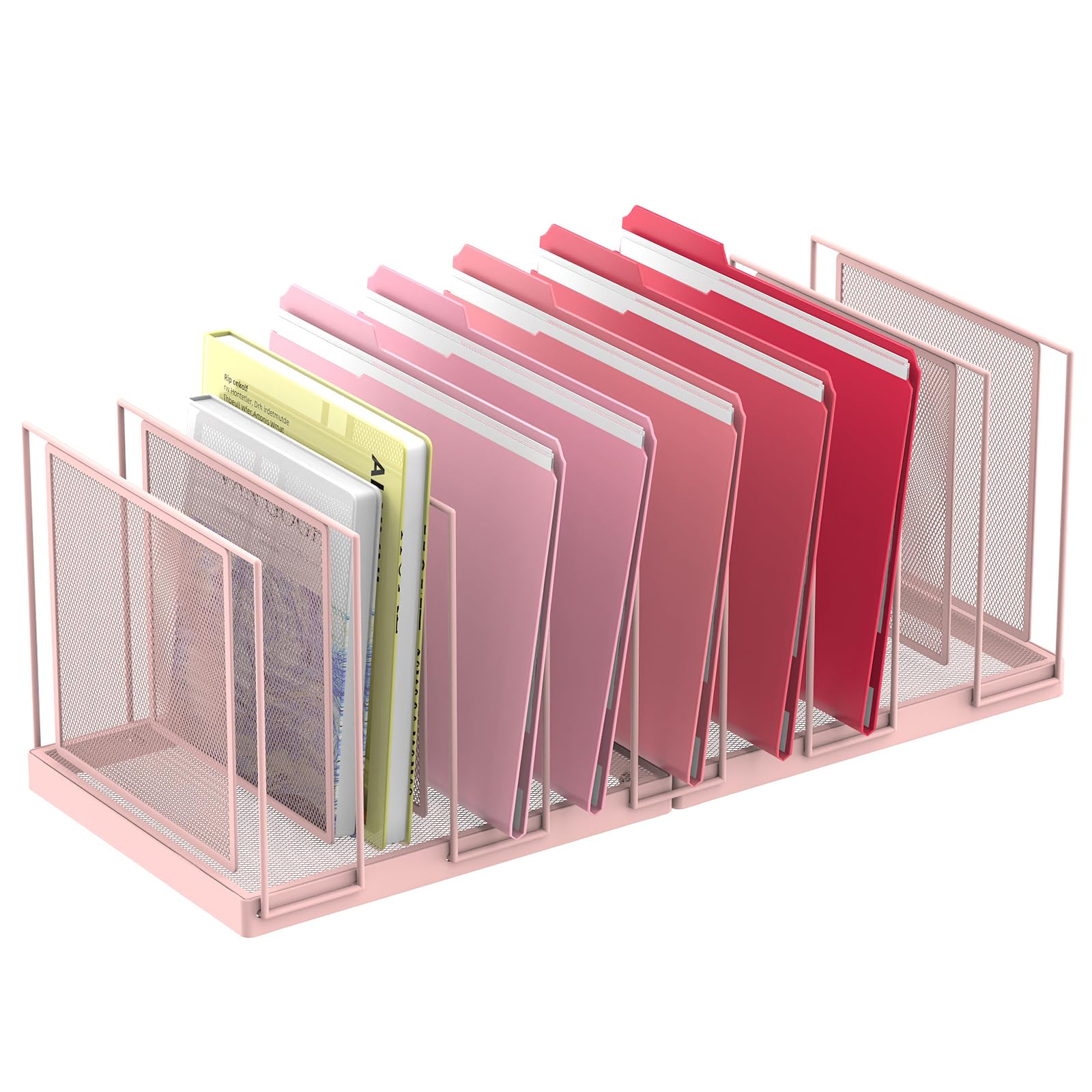 RITOLLO File Organizer for Desk, 9-Section Vertical File Sorter, Paper Holder Organizer Standing Metal File Folder for Office Home Classroom, Pink