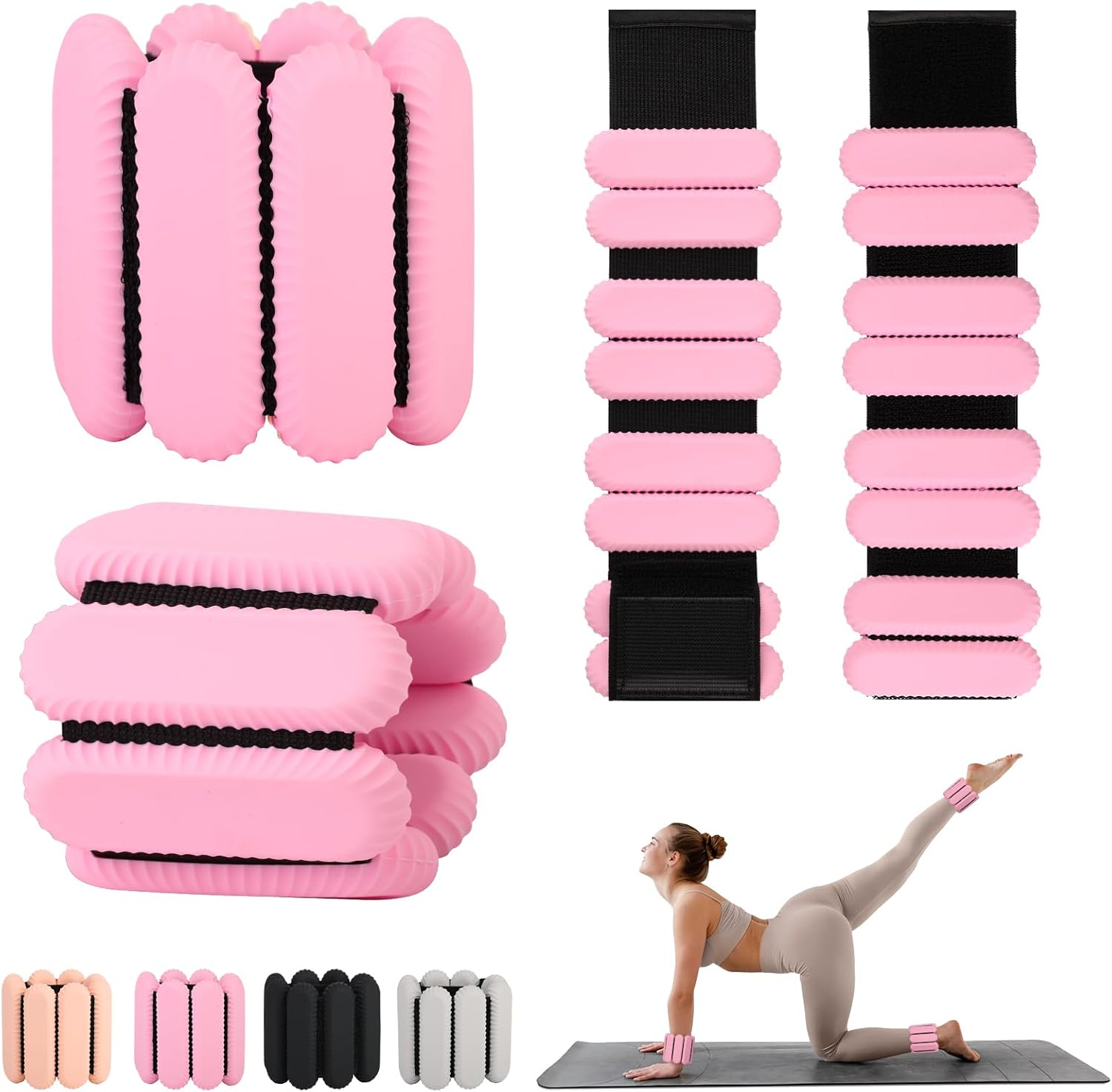 Wrist and Ankle Weights for Women Men,Wearable Weighted Wristbands Bracelet,Adjustable Arm&Leg Bangles Set of 2(1Lb Each) for Pilates,Yoga,Walking,Exercise,Barre,Strength Training