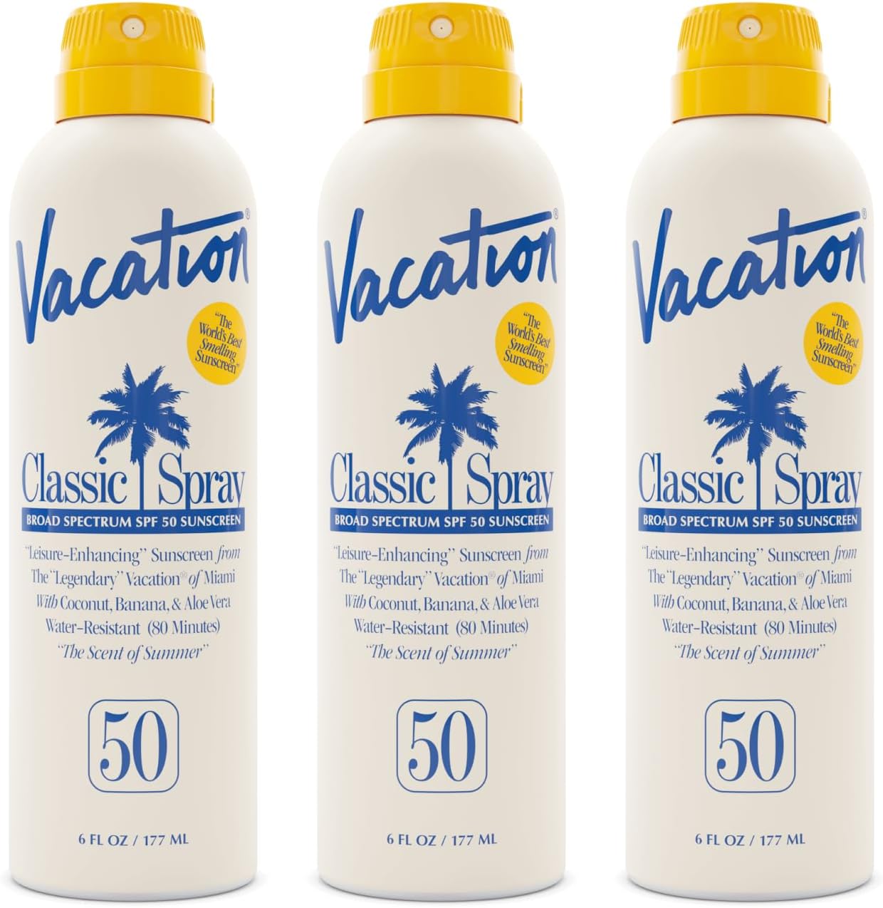 VACATION Vacation Classic Spray Sun Protection SPF 50 3 Pack Wide Spectrum Vegan Sunblock Spray Body Lotion with SPF Protective Spray S