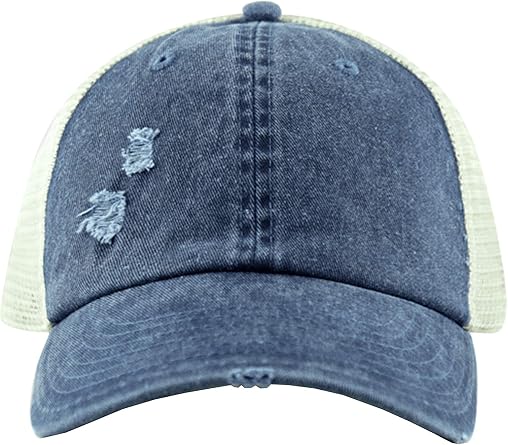 Newhattan Distressed Washed Mesh Back Cotton Unisex Trucker Hat Cap for Men and Women
