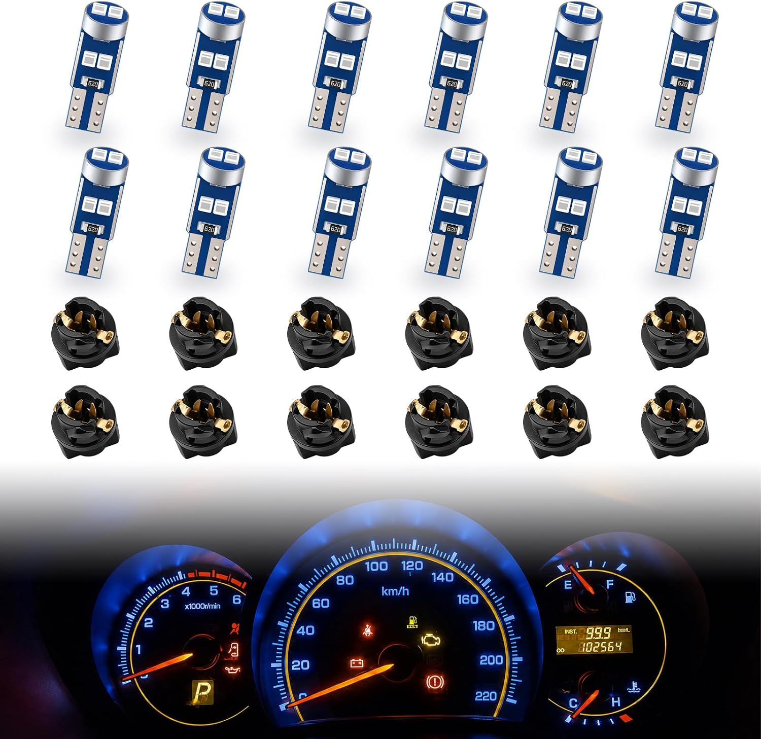 12PCS T5 LED Bulbs, T5 74 73 37 2721 LED Bulb for Auto Dome Map Instrument Panel Gauge Cluster, 2016-6SMD Automotive Instrument Cluster Replacement Light, Car/Truck Interior Lights (Blue)