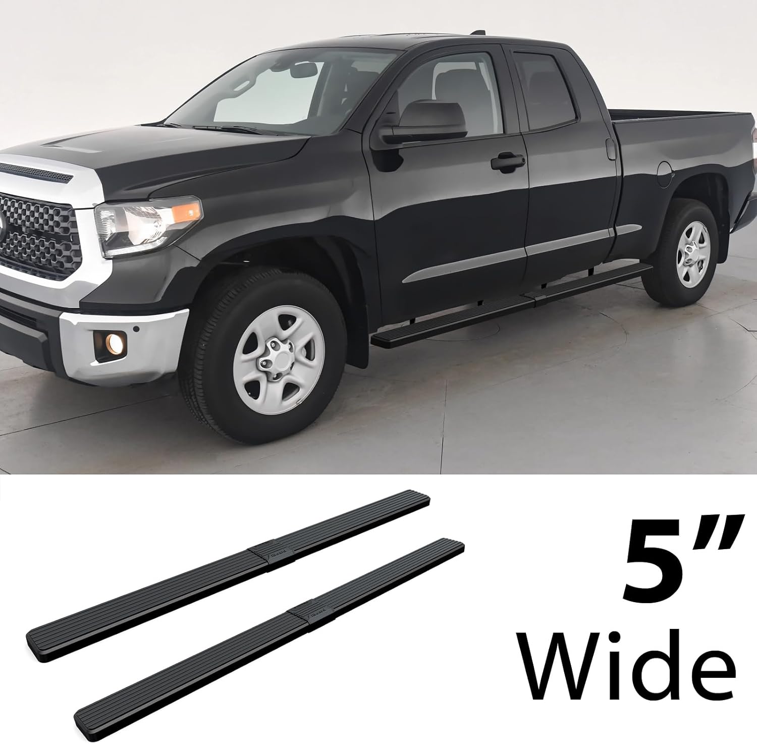 Wheel-to-Wheel HD Ridez 5" Stainless Steel Side Steps Compatible with Toyota Tundra 2007-2021 Double Cab 6.5ft Bed (Nerf Bar Side Steps Side Bars)