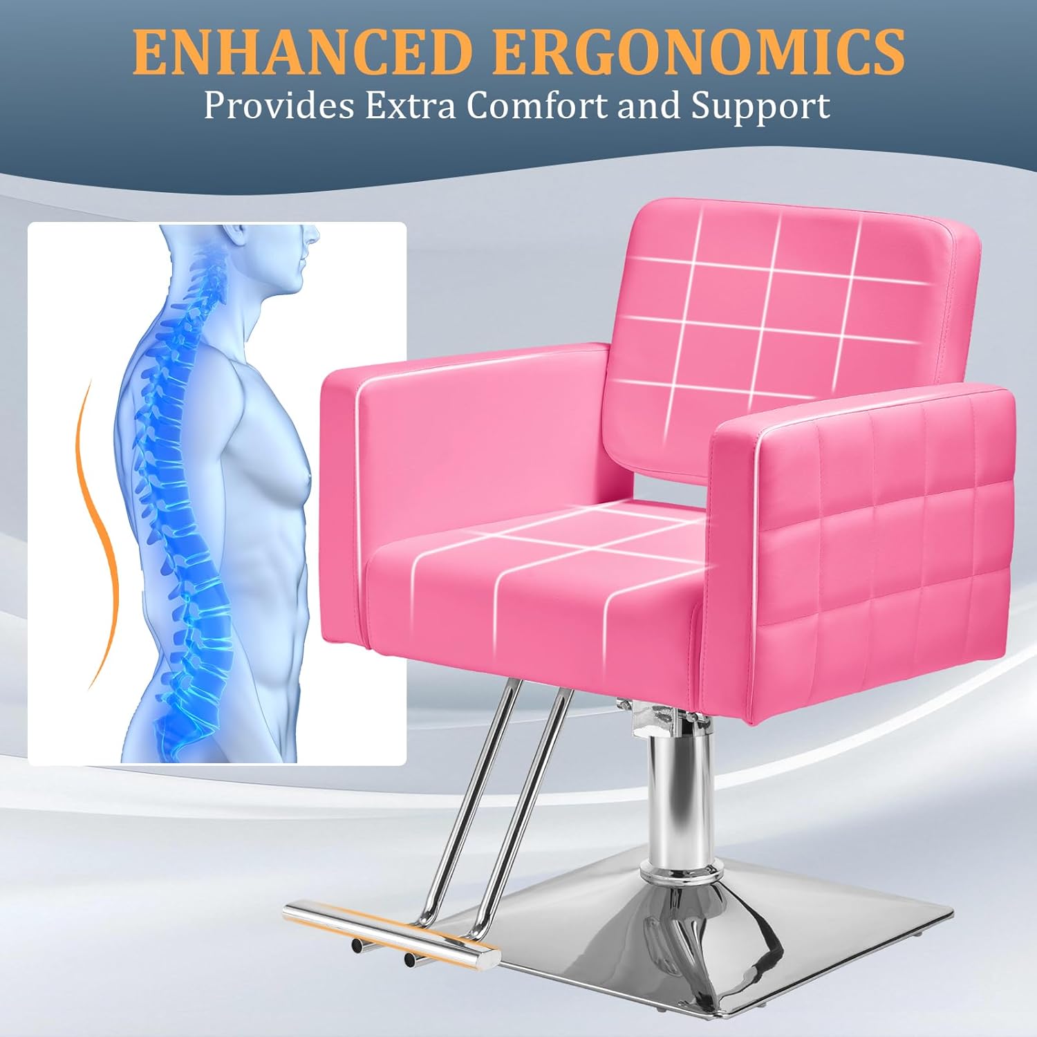 Barber Salon Chair for Barbershop - Load Weight 330 Lbs,Heavy Duty Hydraulic Pump Height Adjustable,360°Swivel with Footrest,Soft Leather with Armrest,Salon Spa,Hair Styling Stylist,Braiding (Pink)