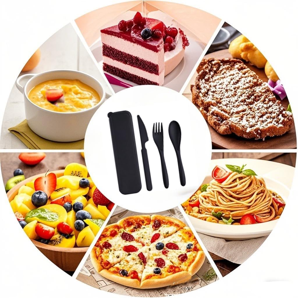Travel Utensils-Reusable Travel Utensils with Case, Portable Camping Cutlery Set for Office Lunch School Picnic or Daily Use (Black,Black, Purple,Purple)