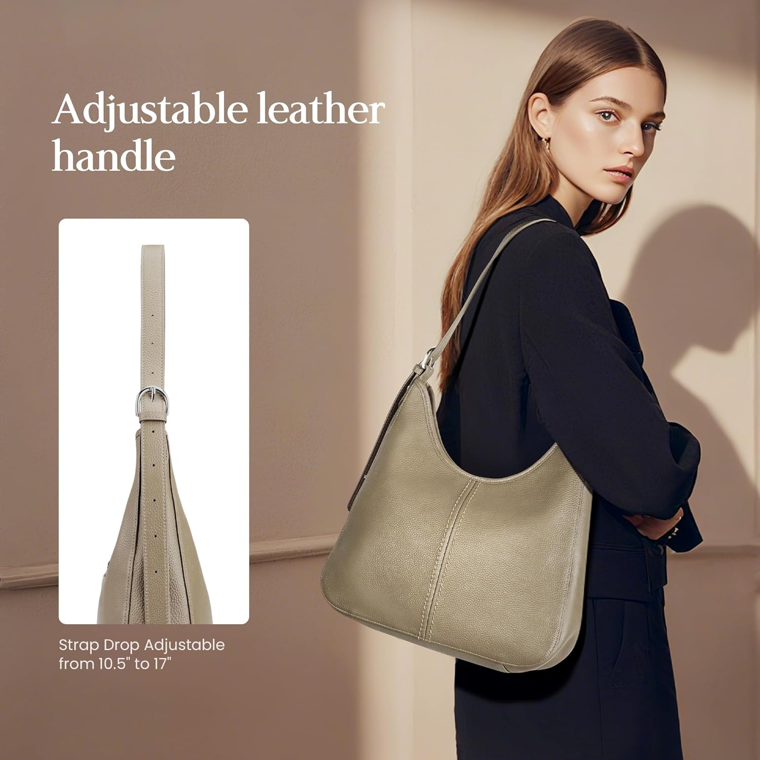 befen Genuine Leather Hobo Bags for Women, Top Grain Real Leather Women's Shoulder Bag Handbags Purses with Adjustable Strap - Image 3