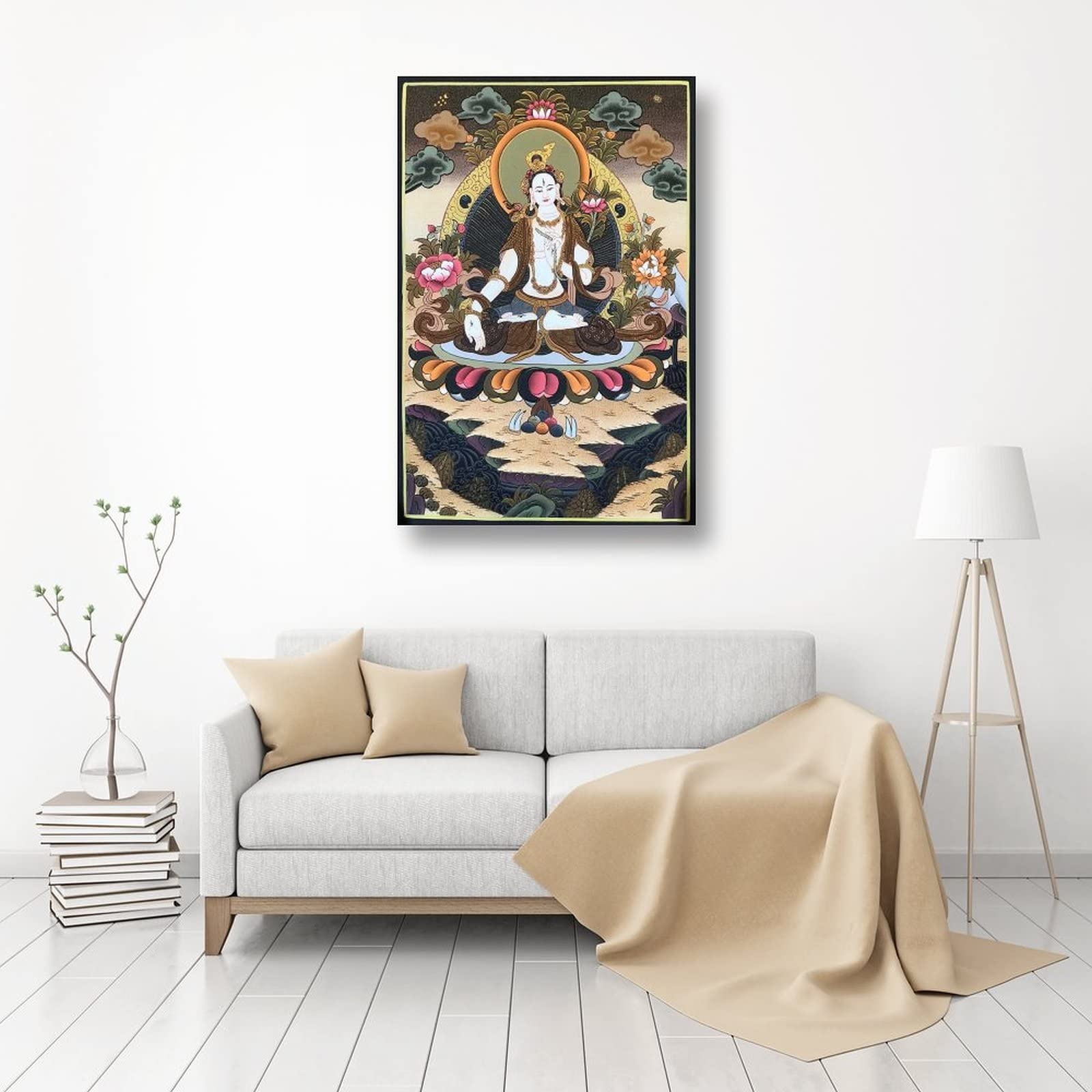 Poster su tela con scritta in inglese Tara Buddismo Religione Meditazione Buddha Bodhisattva - Stampa artistica da parete moderna per la casa, 40 x 60 cm