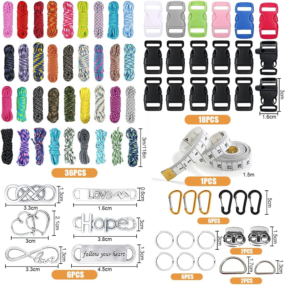 Paracord 550 Set 36 Colours, Multifunctional Nylon Rope, Buckles with Needles for Making DIY Bracelet Dog Lead or Collar - Image 3