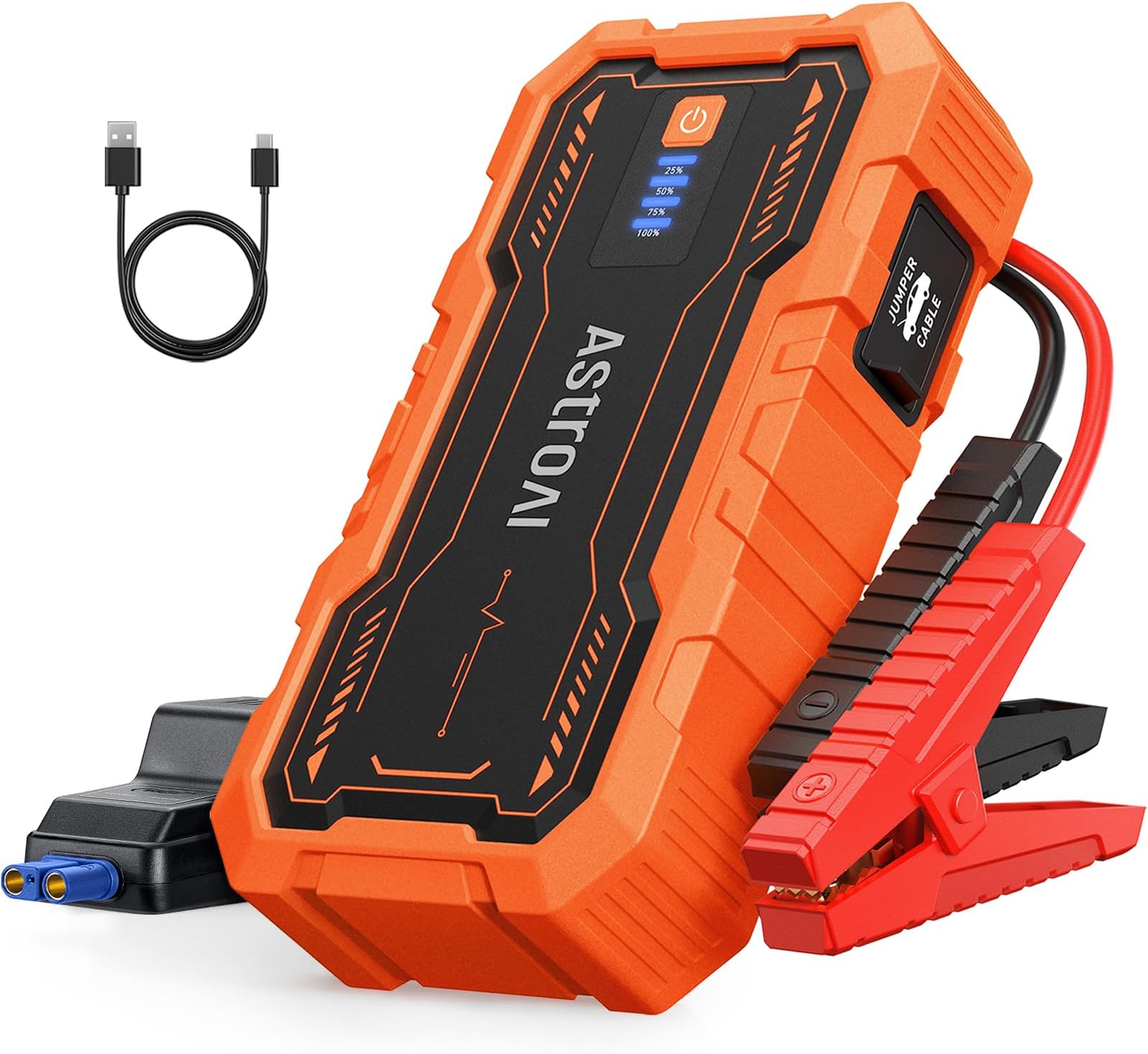 AstroAI S8 Pro Car Battery Jump Starter, 3000A Peak Jump Starter Battery Pack for Up to 9.0L Gas & 7.0L Diesel Engines, 12V Portable Jumper Box with 3 Modes Flashlight and Jumper Cables, Orange