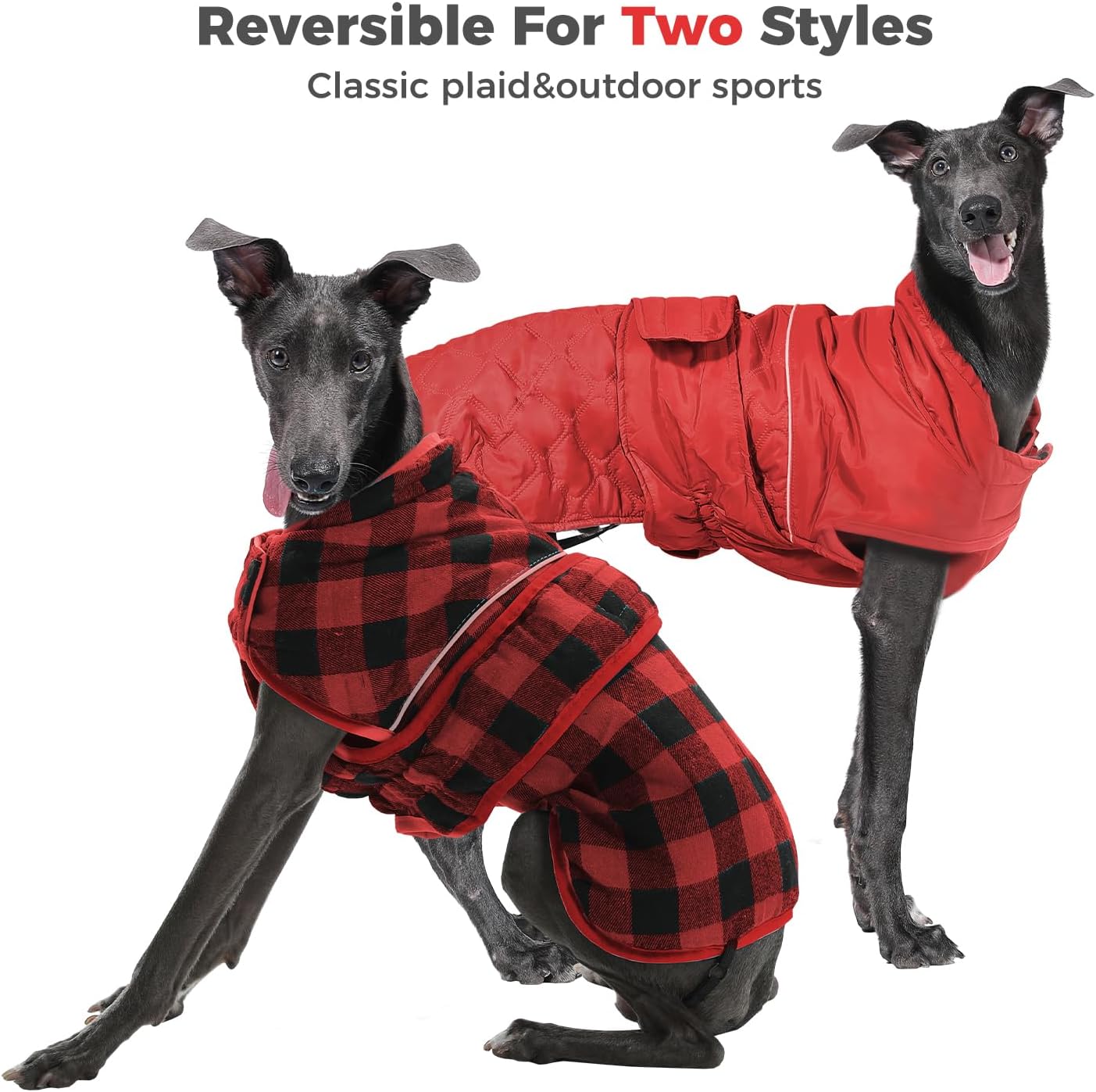 PAWZ Road Dog Winter Coat with 5 Layers Warm Material, Reversible Dog Clothes with 2 Sides, Dog Jacket Outdoor Water Repellent, (Red Plaid L)