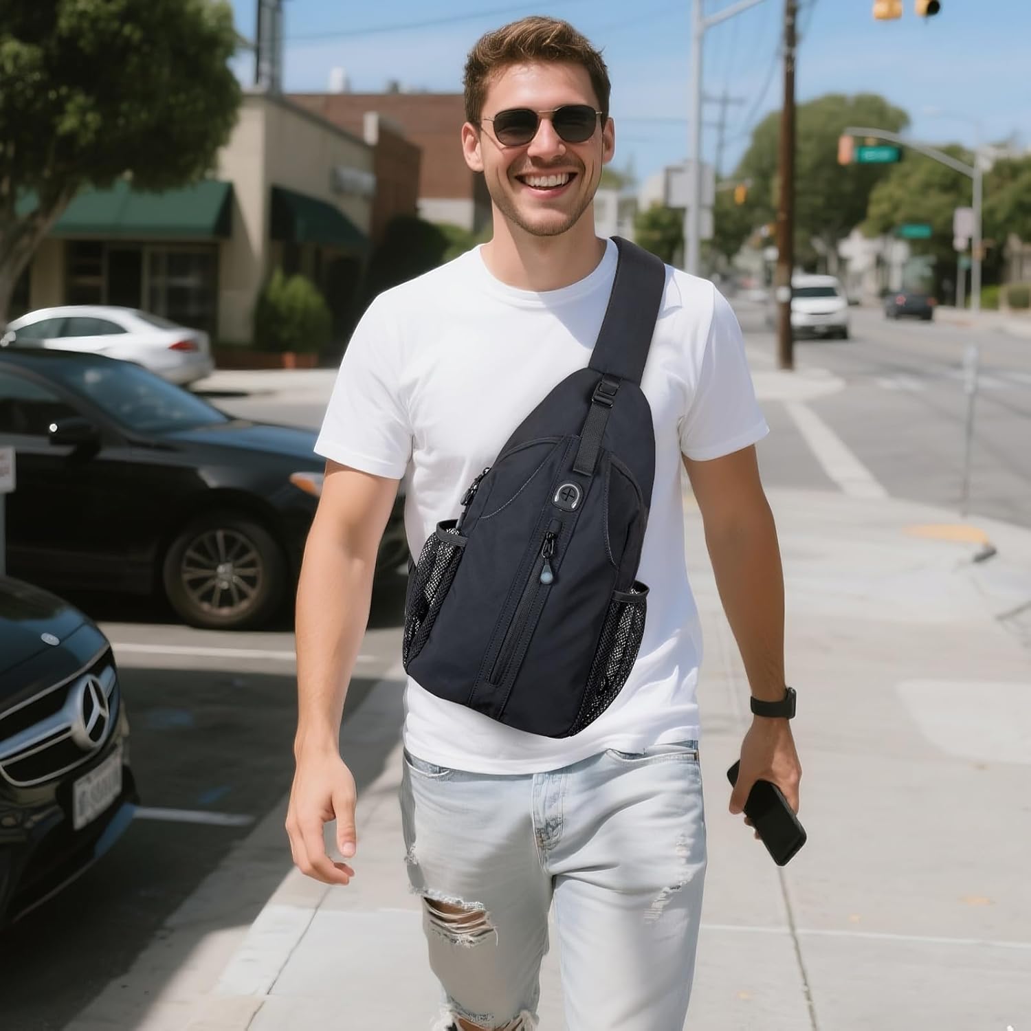 LEDAOU Crossbody Sling Bag Anti-Theft Sling Backpack Cross Body Shoulder Chest Bag Fanny Pack Travel Hiking Daypack (Black) - Image 2