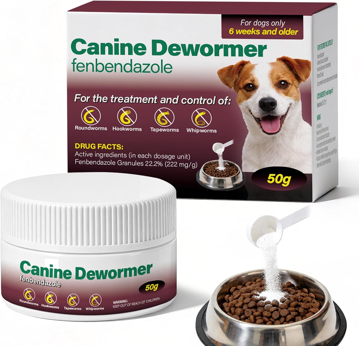 Canine Dewormer for Dogs (fenbendazole) 50 g, Easy-to-Measure Food Mix-in, Simple Routine Support for Dogs 6 Weeks and Older
